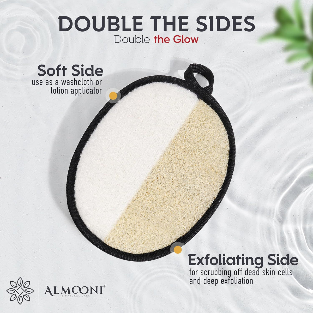 ALMOONI Loofah Sponge Body Scrubber for Men, Black, 2 Count