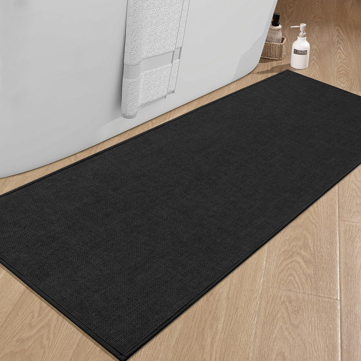 chakme Bathroom Rugs Mat 24x17, Ultra Thin Non Slip Bath Mat Small Quick Dry Absorbent Bath Mat for Bathroom Floor, (Black, 24"x17")