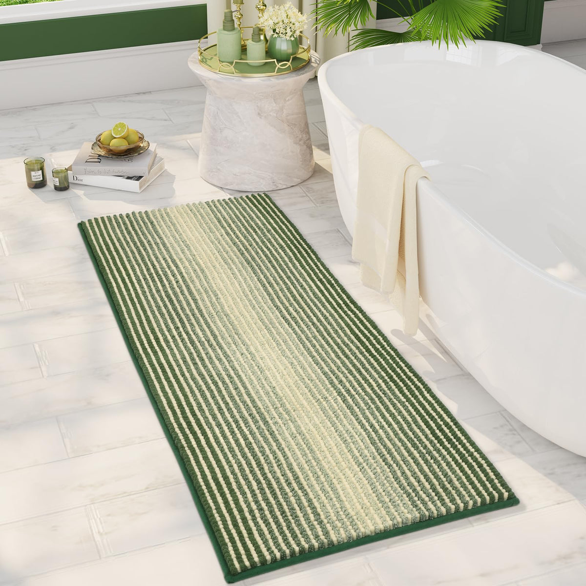 BSICPRO Bathroom Rugs Sets 2 Piece, Non Slip Striped Bath Mats, Fog Blue