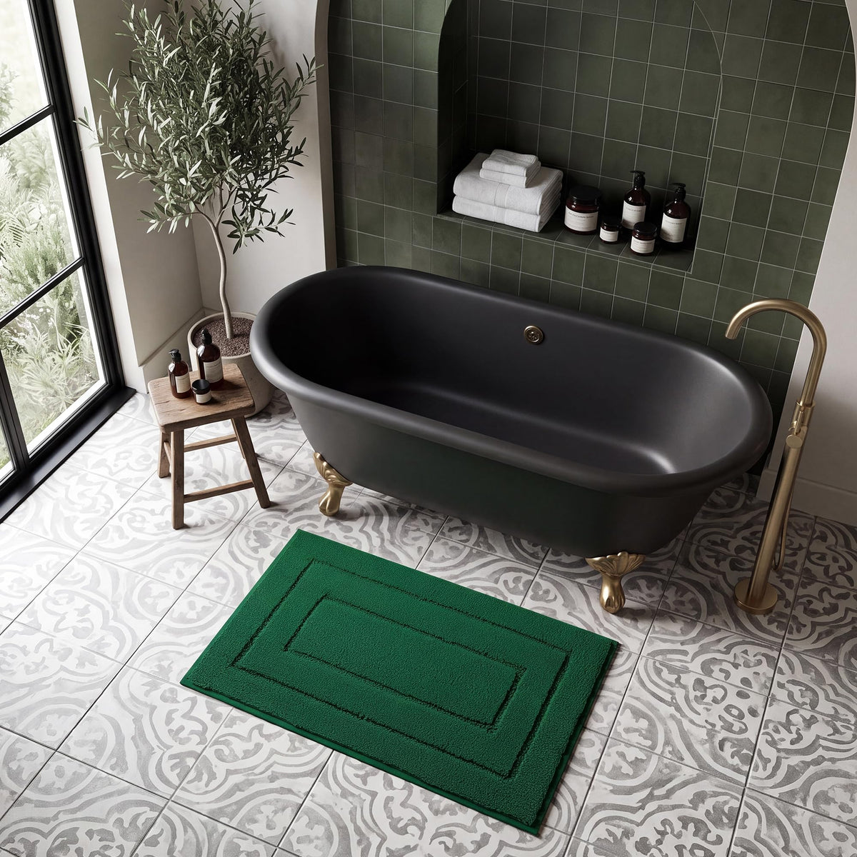 GRANNY SAYS Blue Bathroom Rug 16" x 24", Non-Slip Microfiber Bath Mat