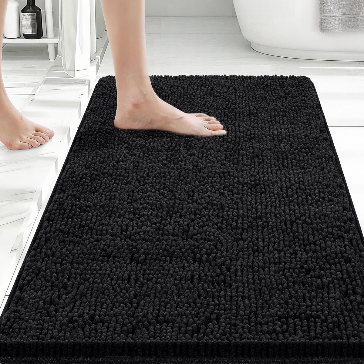 Bcoimo Small Bath Rug Mat,Chenille Extra Soft Navy Bathroom Mats for Floor