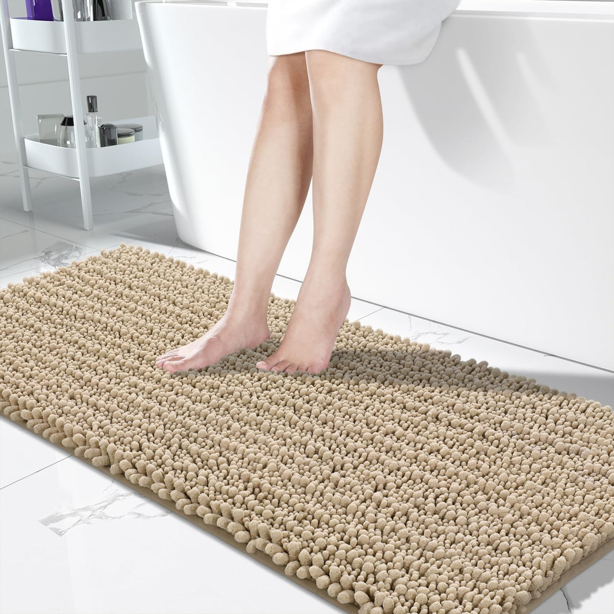 Yimobra Bathroom Rugs Non Slip Washable 32x20 Inch - Ultra Soft Absorbent Chenille Bath Mat, Quick Dry Shaggy Floor Carpet for Tub Shower, Gray Home Decor Accessories