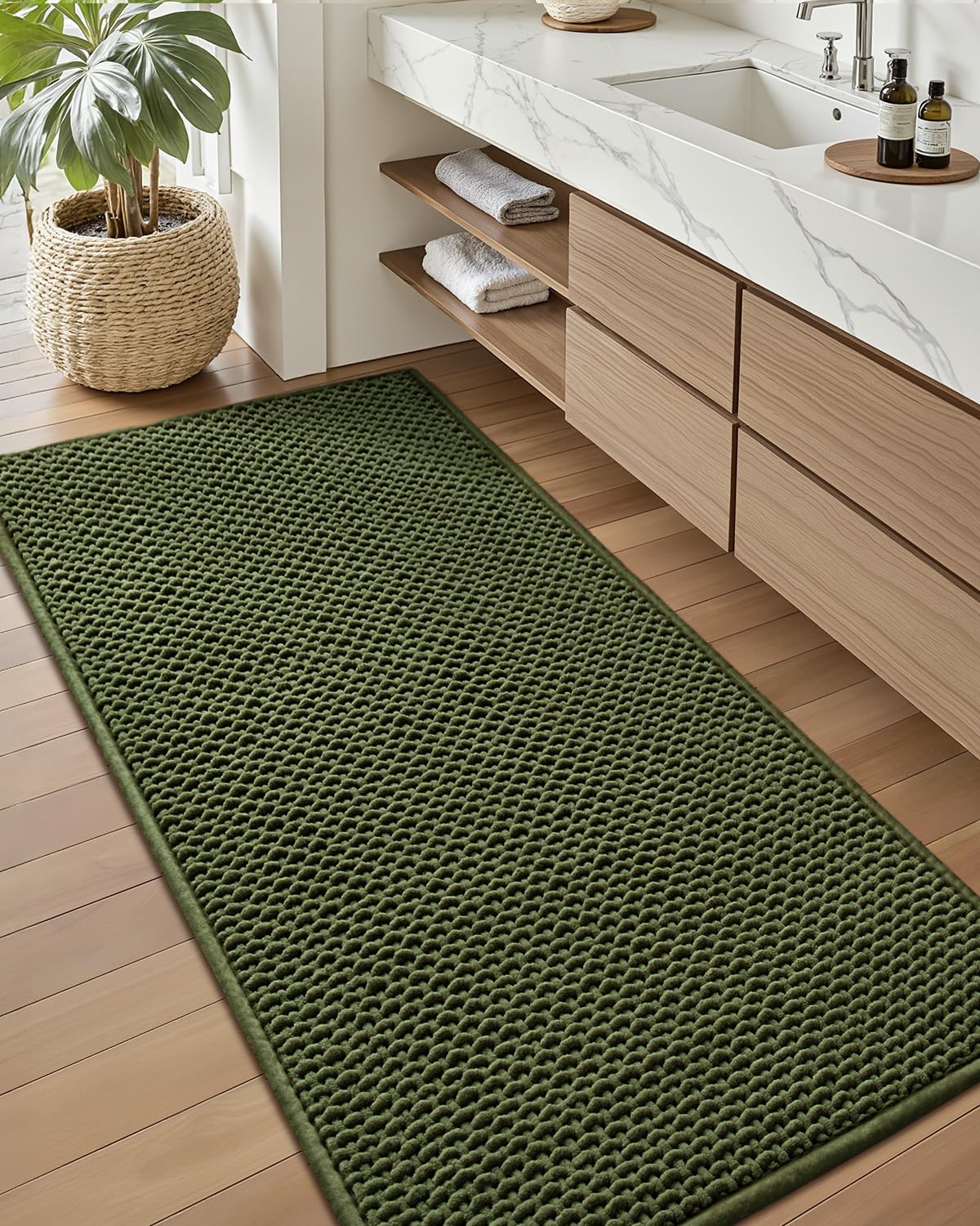 Color&Geometry Beige 30x17 Waffle Bath Mat, Rubber Non Slip Bathroom Rug