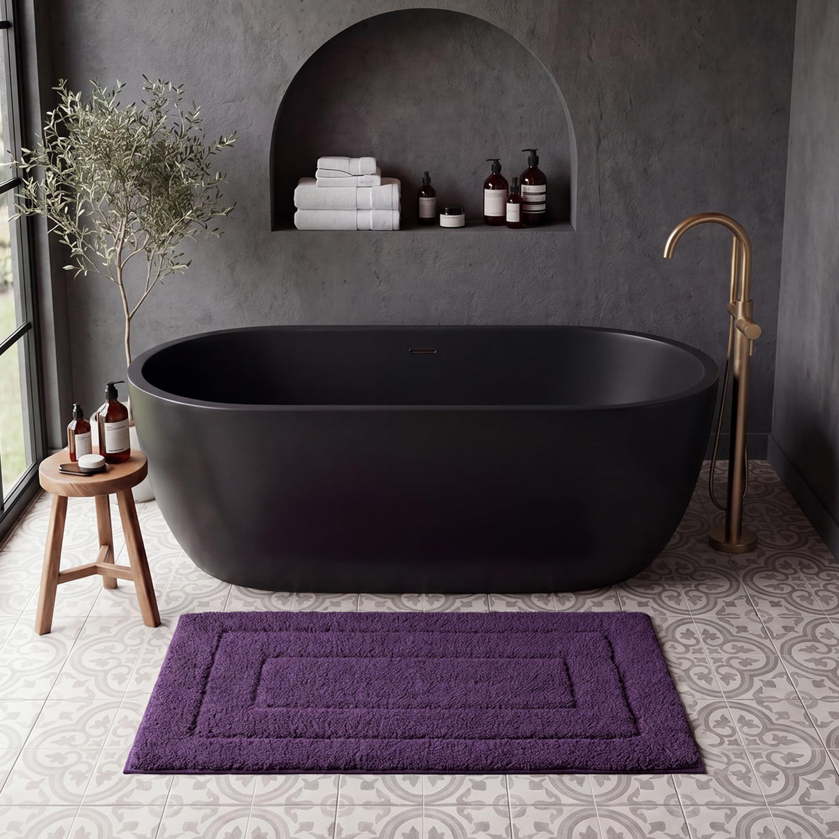 GRANNY SAYS Blue Bathroom Rug 16" x 24", Non-Slip Microfiber Bath Mat
