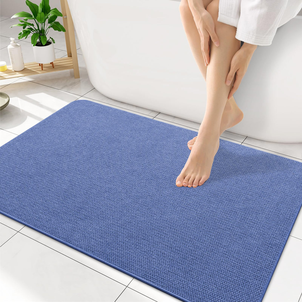 Smiry Ultra Thin Bath Mat 27x17, Non Slip Rubber Washable Bathroom Rugs