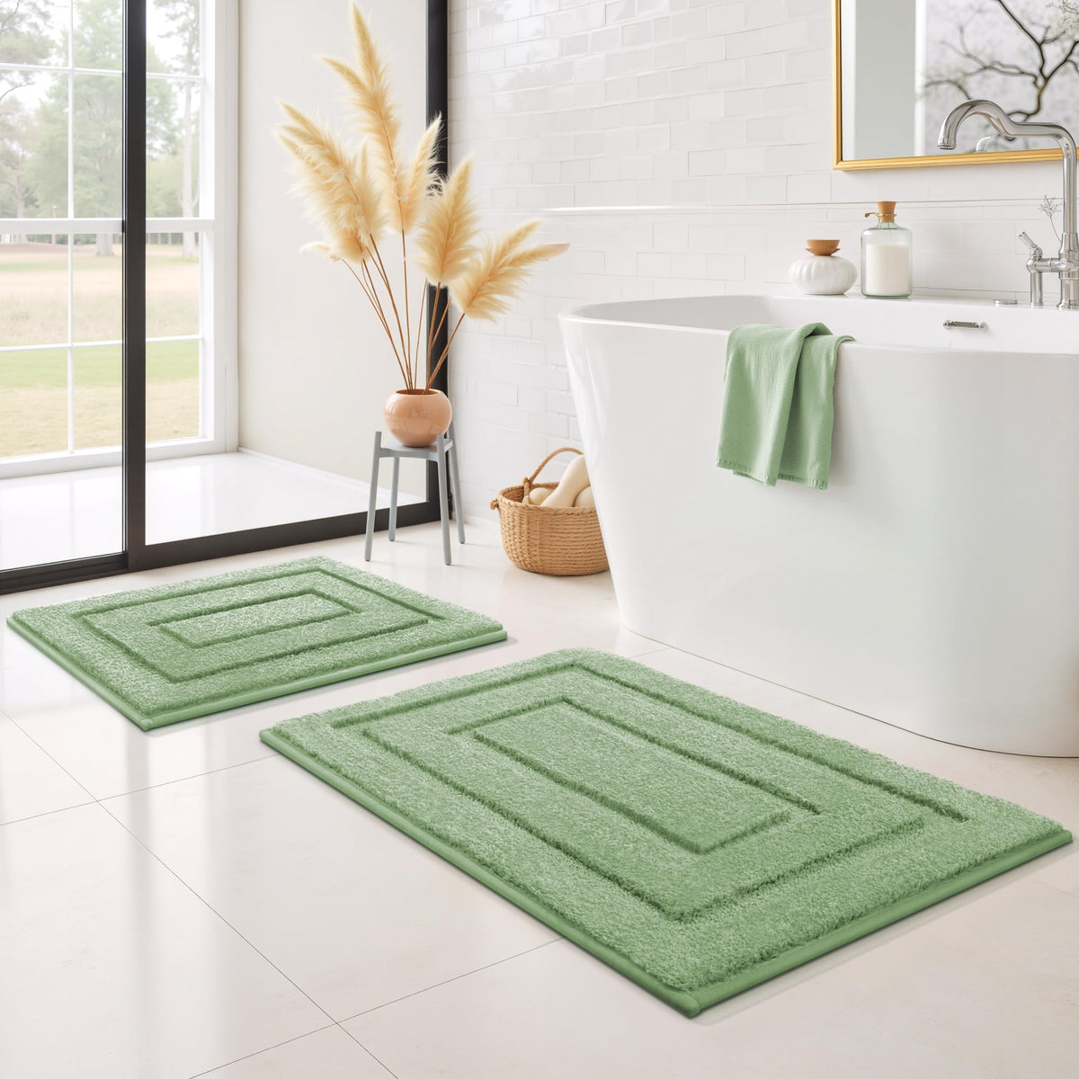 GRANNY SAYS Blue Bathroom Rug 16" x 24", Non-Slip Microfiber Bath Mat