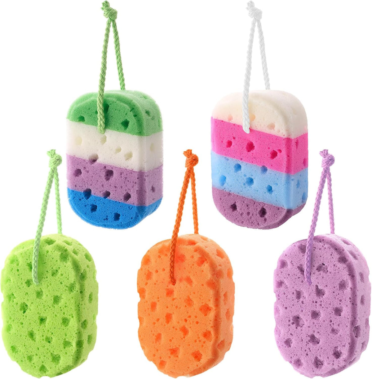 Boao 5 Pieces Soft Bath Sponge Shower Natural Gentle, Vibrant Color