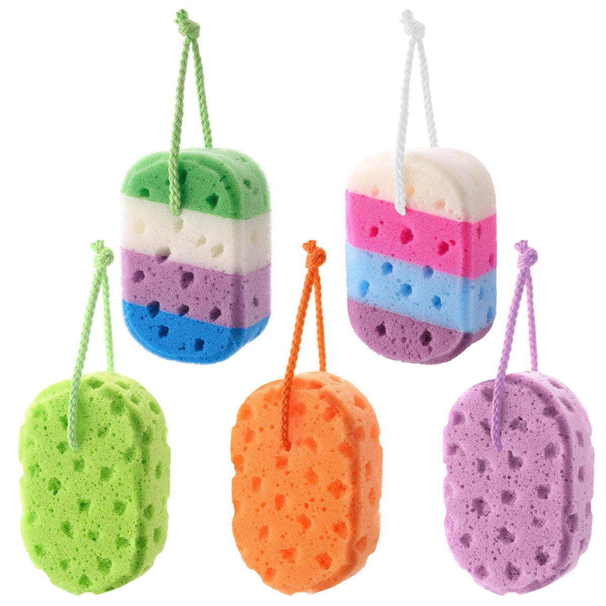Boao 5 Pieces Soft Bath Sponge Shower Natural Gentle, Vibrant Color