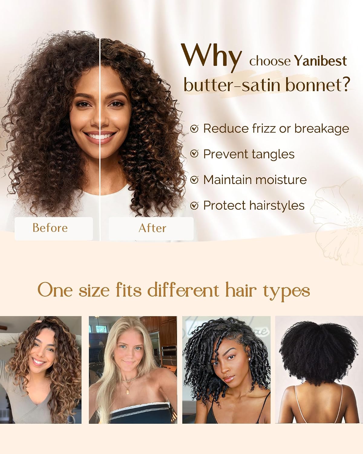 YANIBEST Hair Bonnet for Sleeping Women, Smooth Comfortable for Hair Care