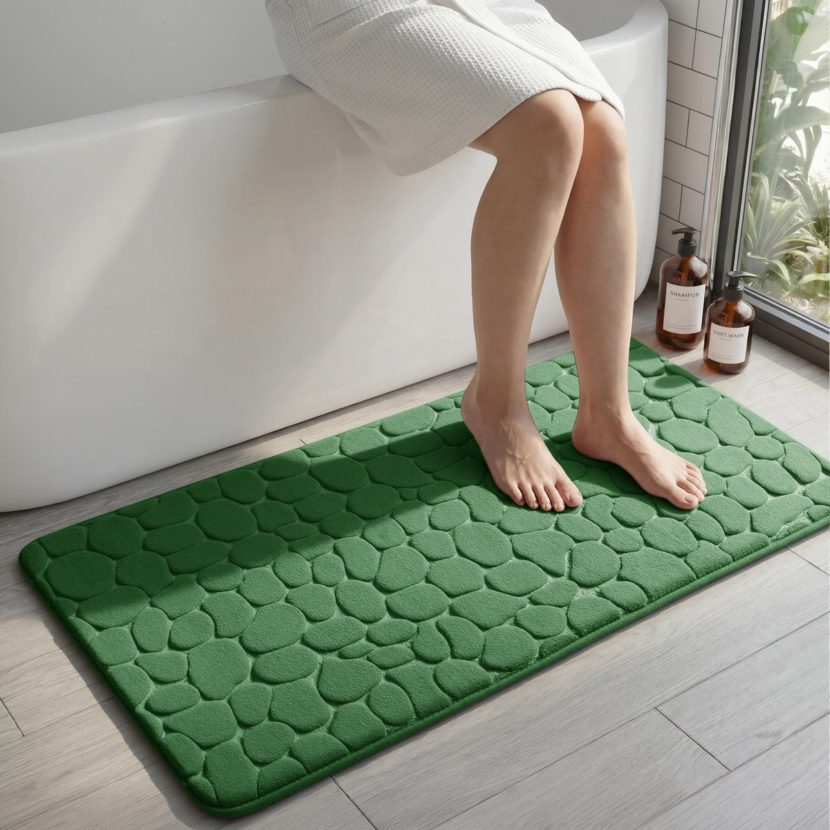 YIHOUSE Bathroom Mat Rug, Memory Foam Bath Mat, Non-Slip Bathroom Floor Mats, Cobblestone Bath Mats Absorbent Bath Rugs Washable Quick Dry (17x24,Dark Gray)
