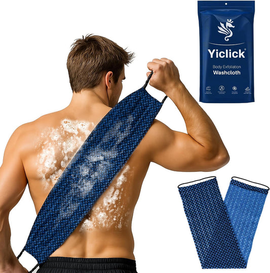 Yiclick Dual-Textured Exfoliating Washcloth Towel - Back Scrubber for Use in Shower Bath, Exfoliating Body Scrubber Exfoliator, Japanese Exfoliate Loofah Lufa Sponge Wash Cloth for Women Men