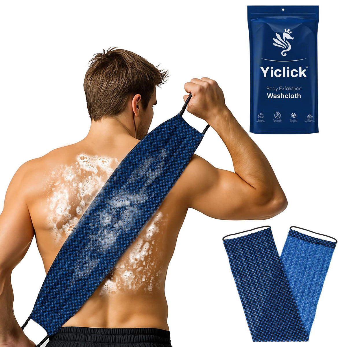 Yiclick Dual-Textured Exfoliating Washcloth Towel - Back Scrubber for Use in Shower Bath, Exfoliating Body Scrubber Exfoliator, Japanese Exfoliate Loofah Lufa Sponge Wash Cloth for Women Men