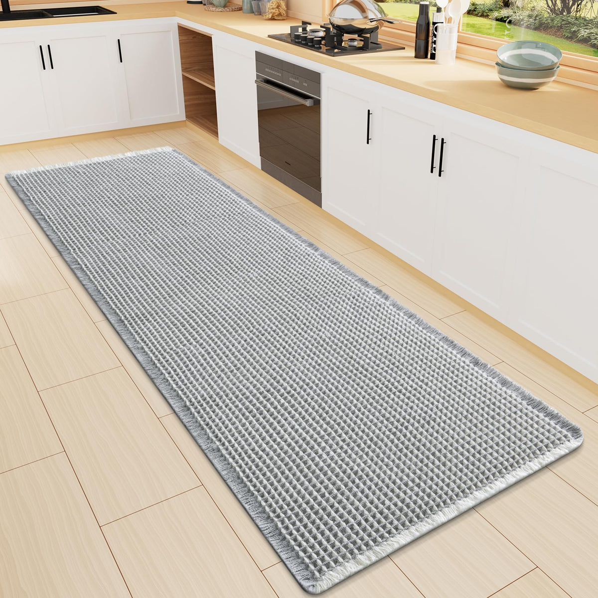 Smiry Waffle Bath Mat 24X16, Soft Absorbent Bathroom Rugs, Brown & Cream