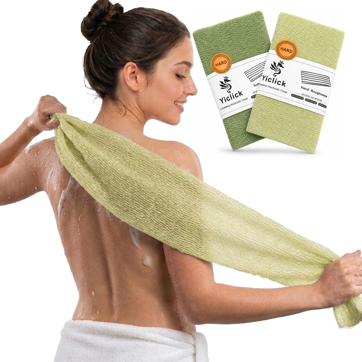 Yiclick Exfoliating Washcloth Towel, Back Scrubber for Shower for Women, Exfoliating Body Scrubber, Loofah Sponge Wash Cloth, Korean Japanese Exfoliating Shower Towel, Exfoliator Washer for Bath