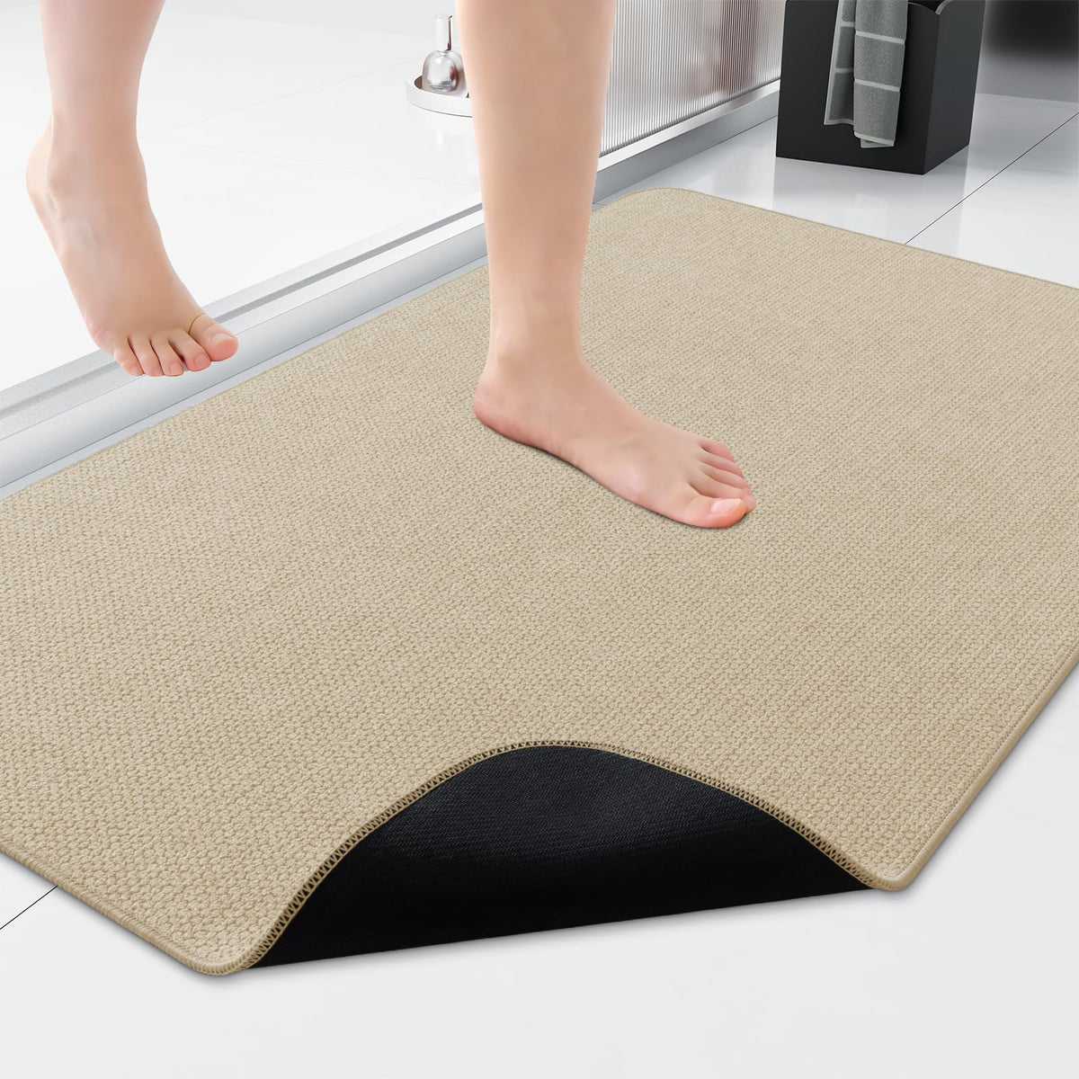 Smiry Ultra Thin Bath Mat 27x17, Non Slip Rubber Washable Bathroom Rugs