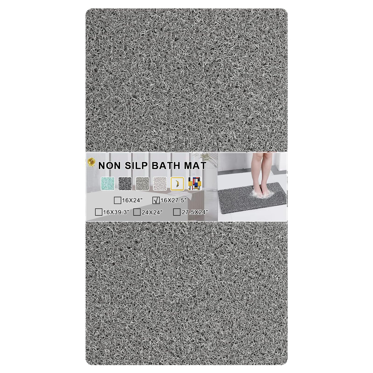 Nonslip Bathtub Mat, Anti Slip Bath Mat 0.6" Extra Thick, Quick Dry Bath Tub Anti Slip Shower Mat, Loofah Non-Slip Bath Mat for Tub Bathroom Pool Kitchen Entryway Home Hotel(Light Gray 16x27)