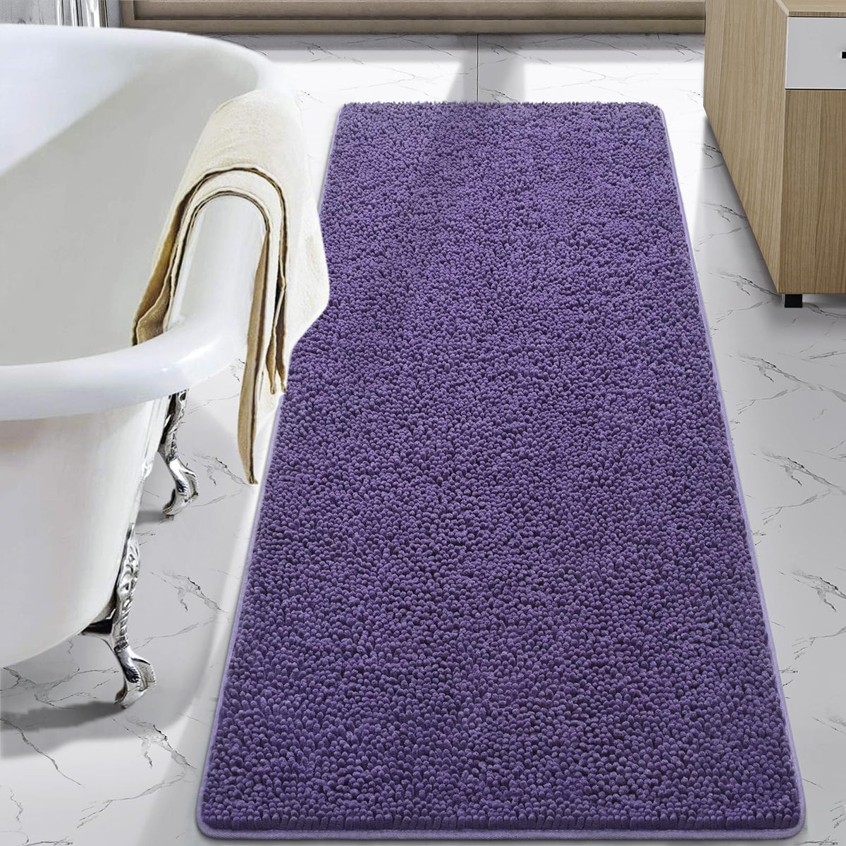 LOCHAS Luxury Bathroom Rug Shaggy Bath Mat 24 x 60 Inch, Gray