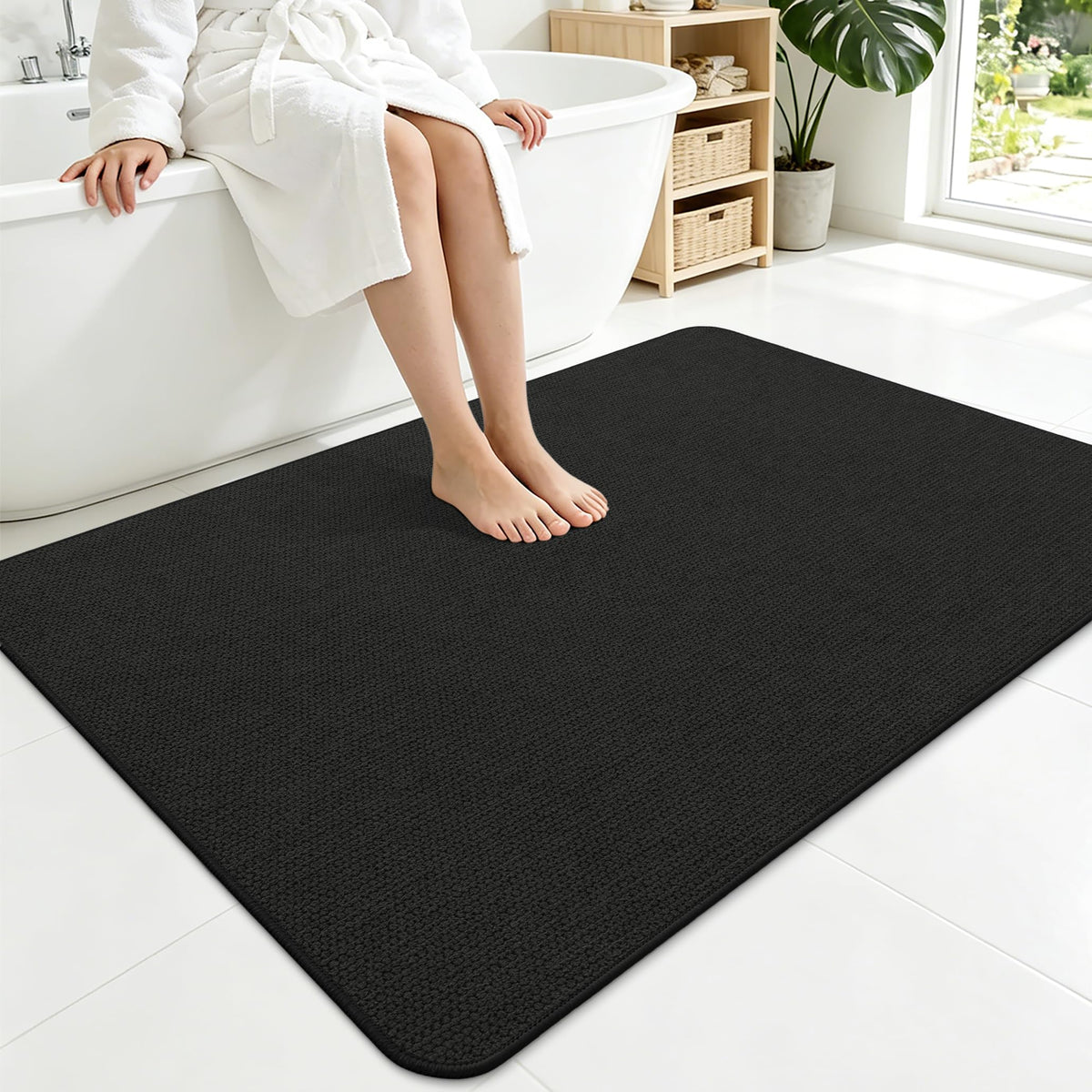 Smiry Ultra Thin Bath Mat 27x17, Non Slip Rubber Washable Bathroom Rugs