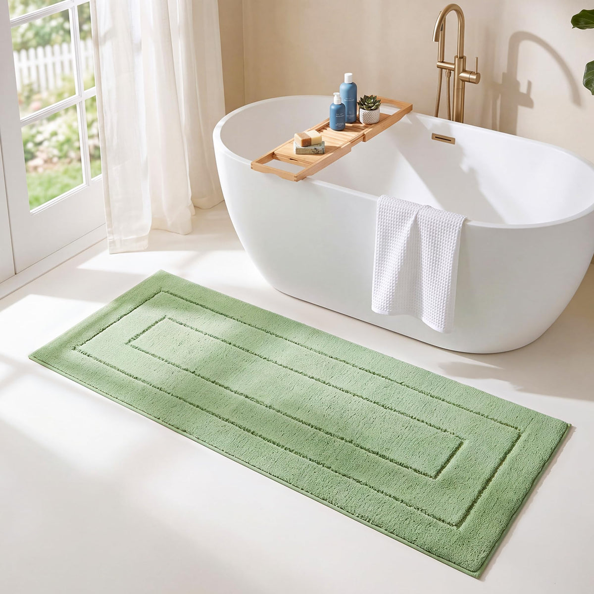 GRANNY SAYS Blue Bathroom Rug 16" x 24", Non-Slip Microfiber Bath Mat