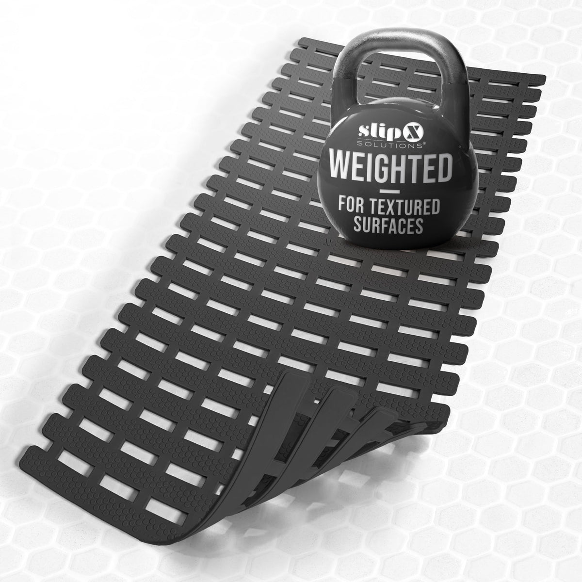 SlipX Solutions 31"x15" Weighted Non Slip Bath Mat for Textured Tubs, Gray