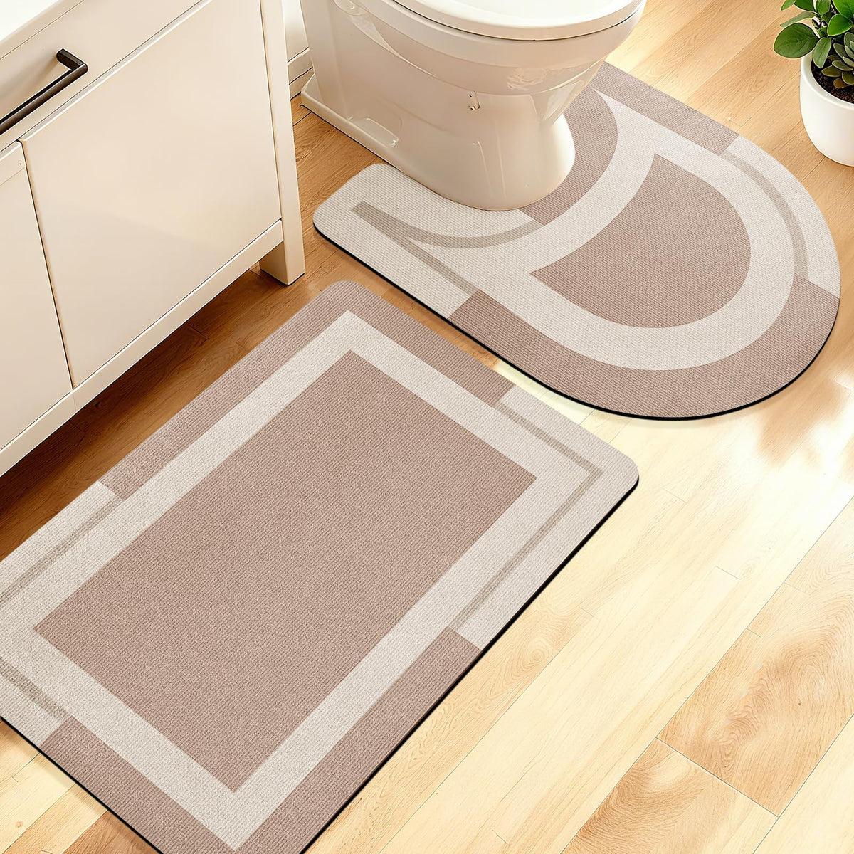 ACCUMTEK Non Slip Bath Mat, Thin Bathroom Rugs Fit Under Door, Quick Dry Bath Mats, Machine Washable Bath Rugs for Bathroom, Bathtub & Kitchen, Grey/Bordered/24 x17