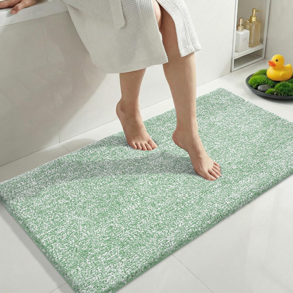 Yimobra Non Slip Machine Washable Bathroom Rug 24x17 Grey and White