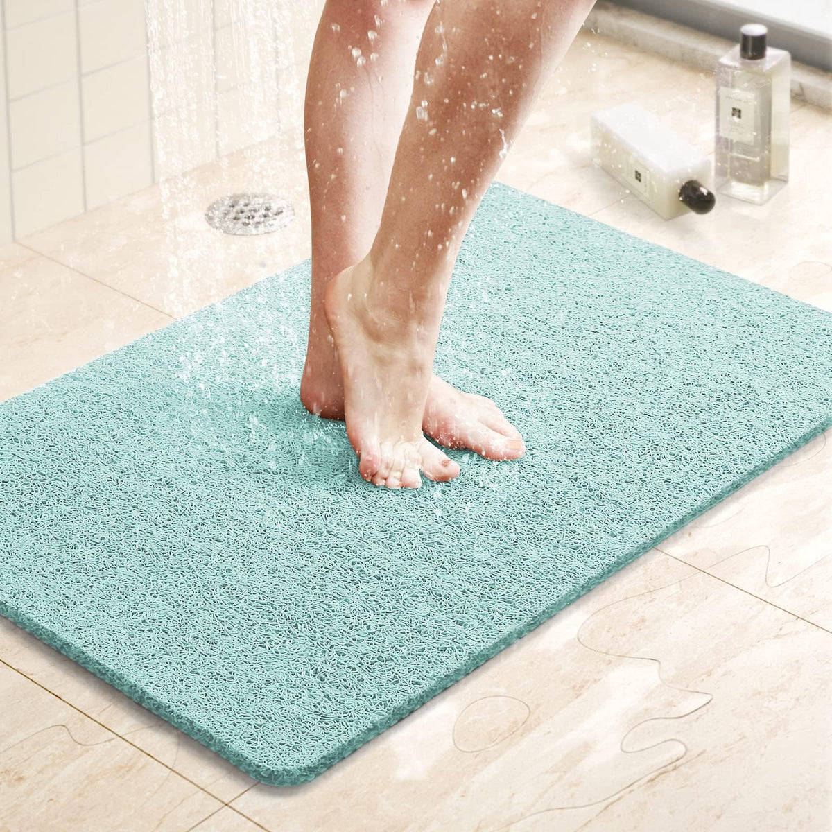 LuxStep Shower Mat Bathtub Mat,24x16 inch, Non-Slip Bath Mat with Drain, Quick Drying PVC Loofah Bathmat for Tub,Shower,Bathroom (Phthalate Free,Grey)