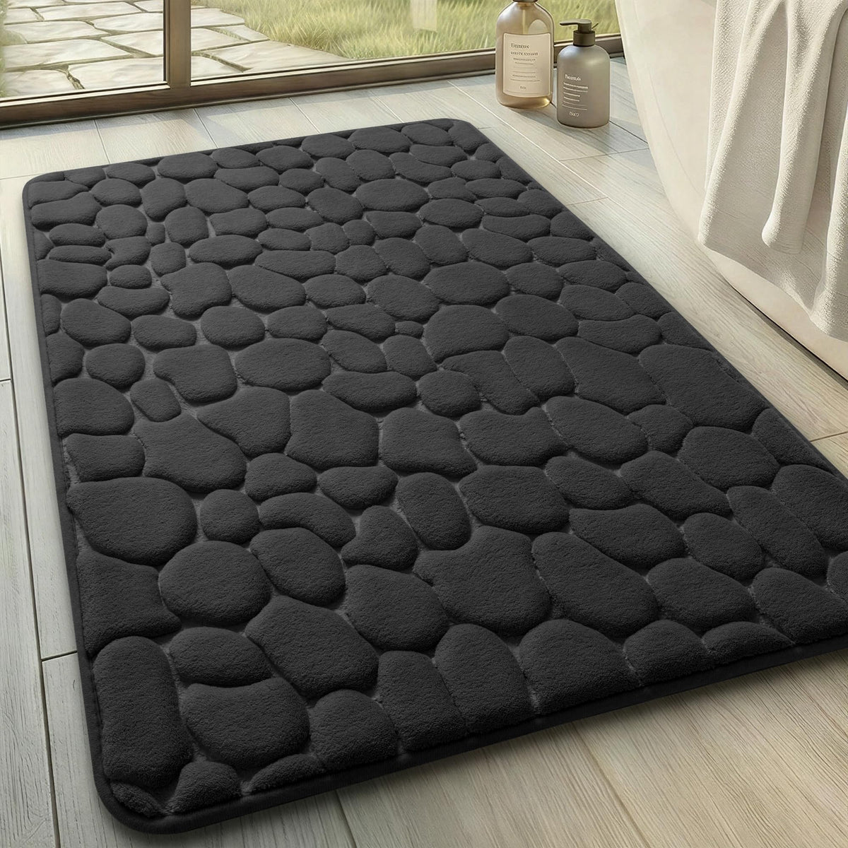 YIHOUSE Bathroom Mat Rug, Memory Foam Bath Mat, Non-Slip Bathroom Floor Mats, Cobblestone Bath Mats Absorbent Bath Rugs Washable Quick Dry (17x24,Dark Gray)