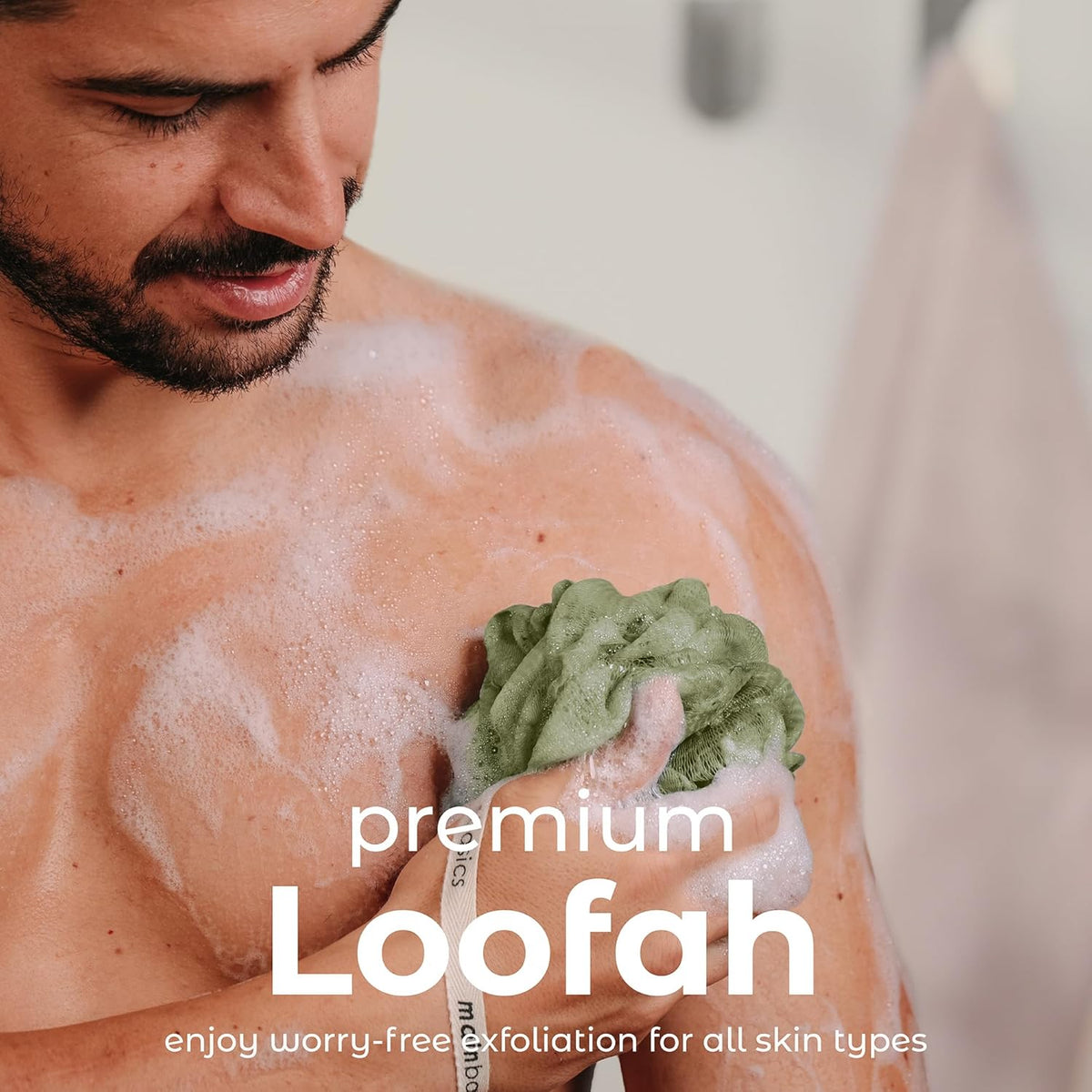 MainBasics Shower Loofah Sponge Pouf, Set of 3, Earthy Love