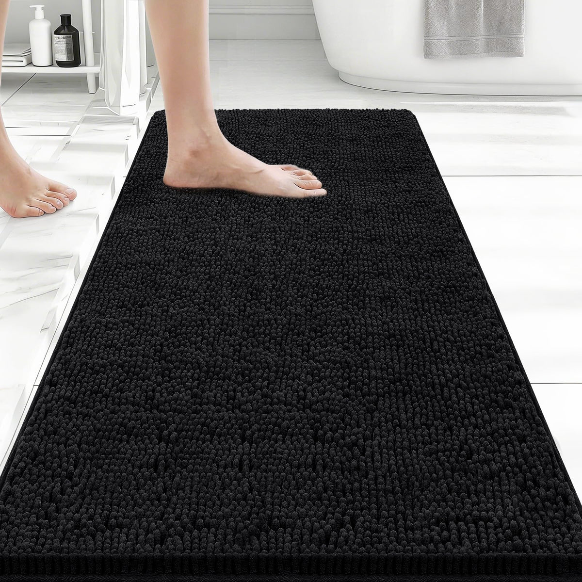 Bcoimo Small Bath Rug Mat,Chenille Extra Soft Navy Bathroom Mats for Floor