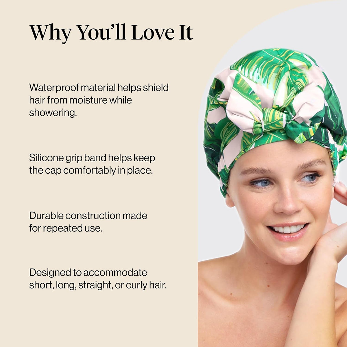 Kitsch Luxury Large Shower Cap for Women - Palm Leaves