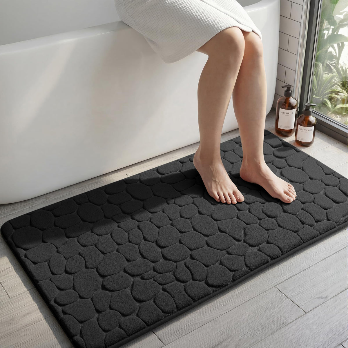 YIHOUSE Bathroom Mat Rug, Memory Foam Bath Mat, Non-Slip Bathroom Floor Mats, Cobblestone Bath Mats Absorbent Bath Rugs Washable Quick Dry (17x24,Dark Gray)