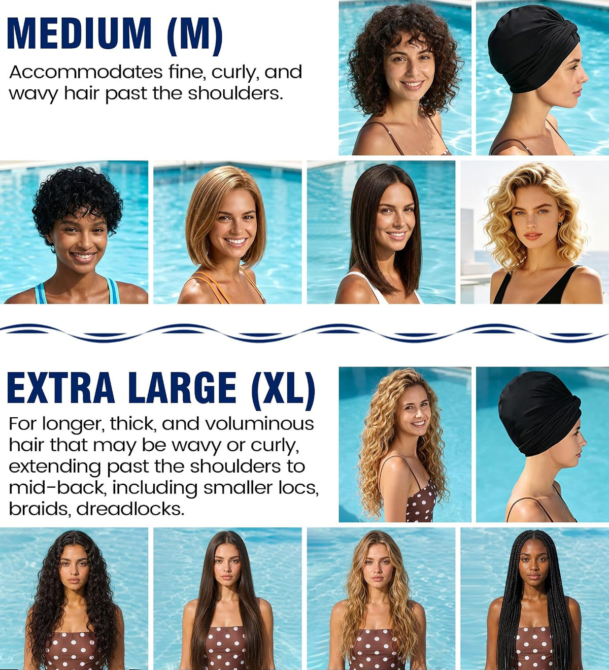 Babalet Satin Lined Swim Turban-Waterproof Silicone Swim Cap for Long Thick Curly Hair, Easy On/Off, Keep Hair Dry