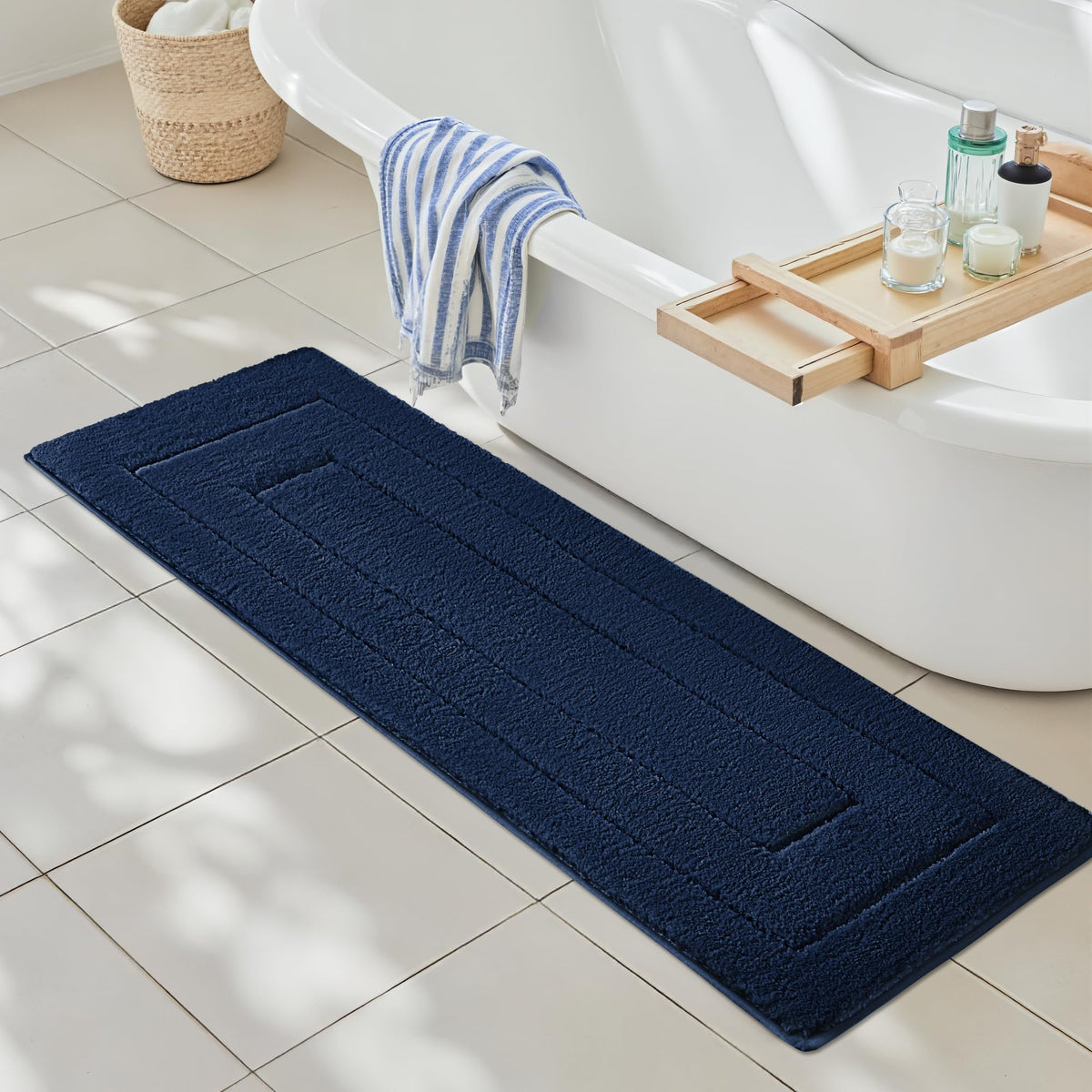 GRANNY SAYS Blue Bathroom Rug 16" x 24", Non-Slip Microfiber Bath Mat