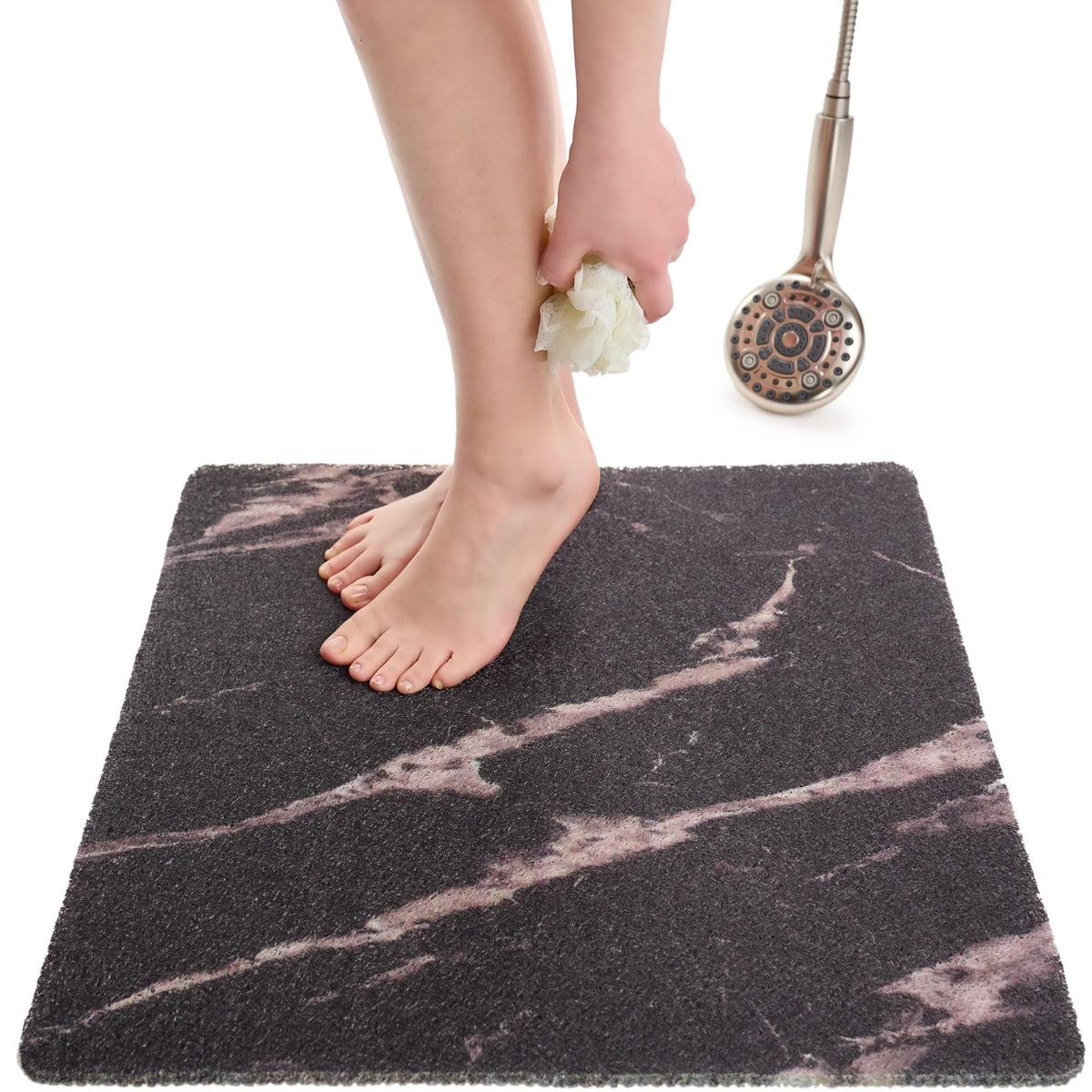 Non Slip Bathtub Mat Shower Mat for Tub - Loofah Bath Mats for Bathroom - 40x16 Bathtub Floor Mat - Textured Anti Slip Bath Mat Without Suction Cups - Secure Mat for Wet Areas (40x16 Pebble Blue)