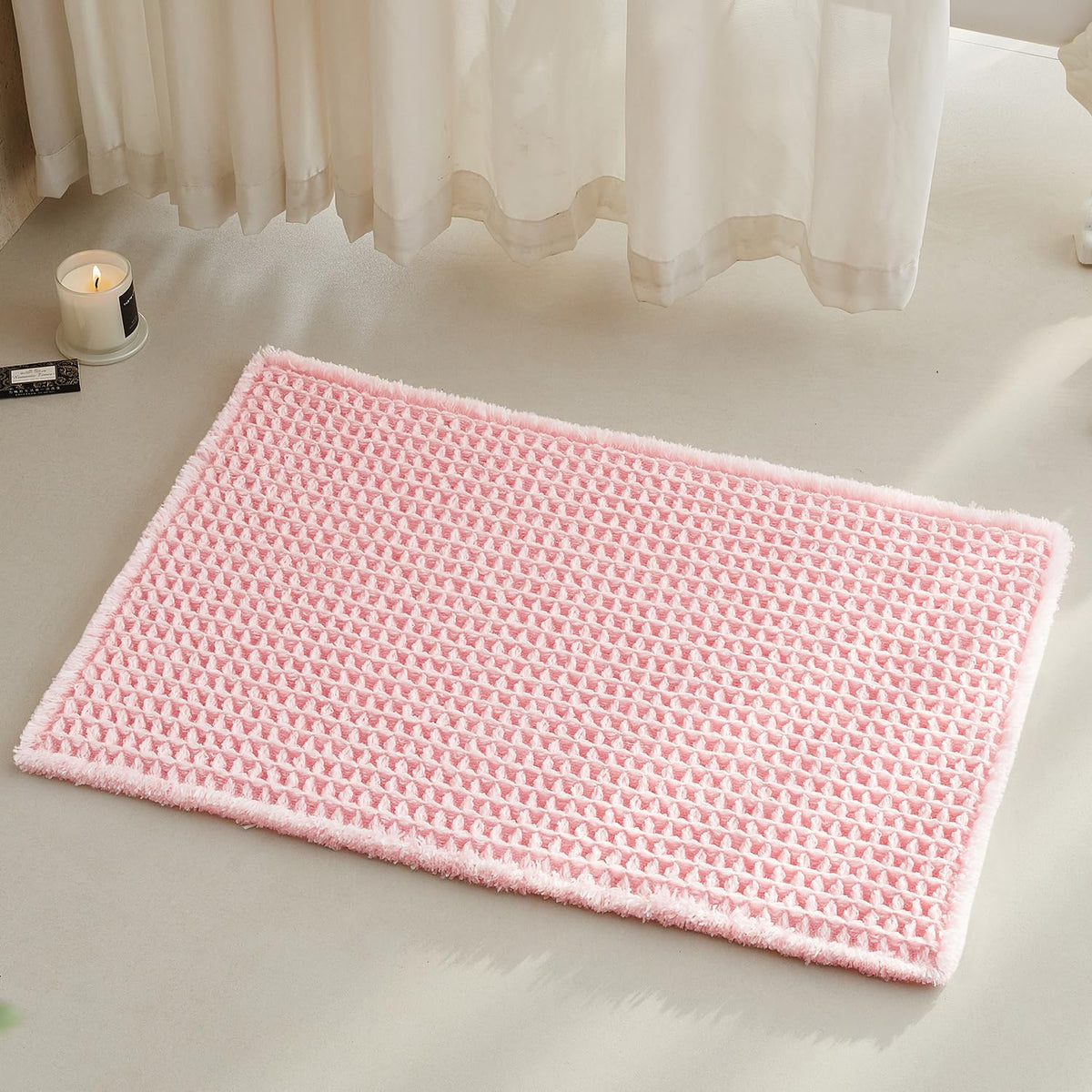 TYUU Waffle Bath Mat, Boho Bathroom Rugs Non Slip Washable, 30x20 Khaki