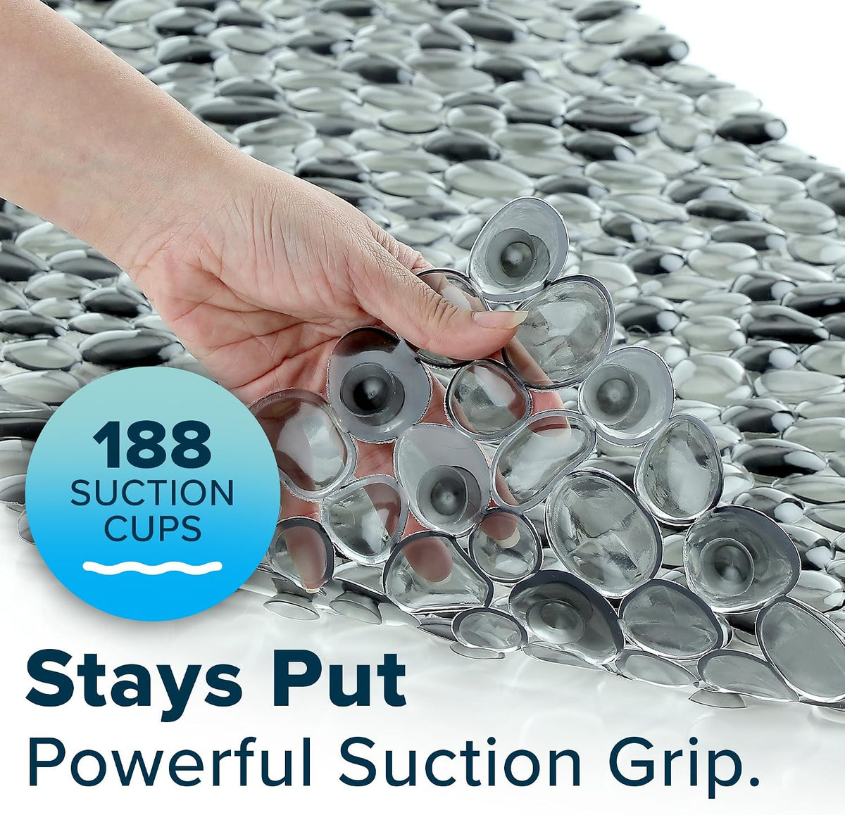 SlipX Solutions 38"x17" Pebble Non Slip Mat for Bath & Shower, Dark Gray