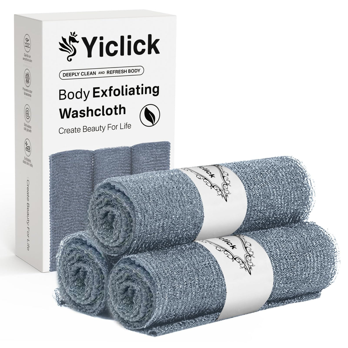 Yiclick 3 PCS Exfoliating Washcloth Towels - Exfoliating Body Scrubber Exfoliator, Back Scrubber for Shower Bath Use, Japanese & Korean Scrub Wash Cloths, Loofah Lufa Sponge Washer for Women Men