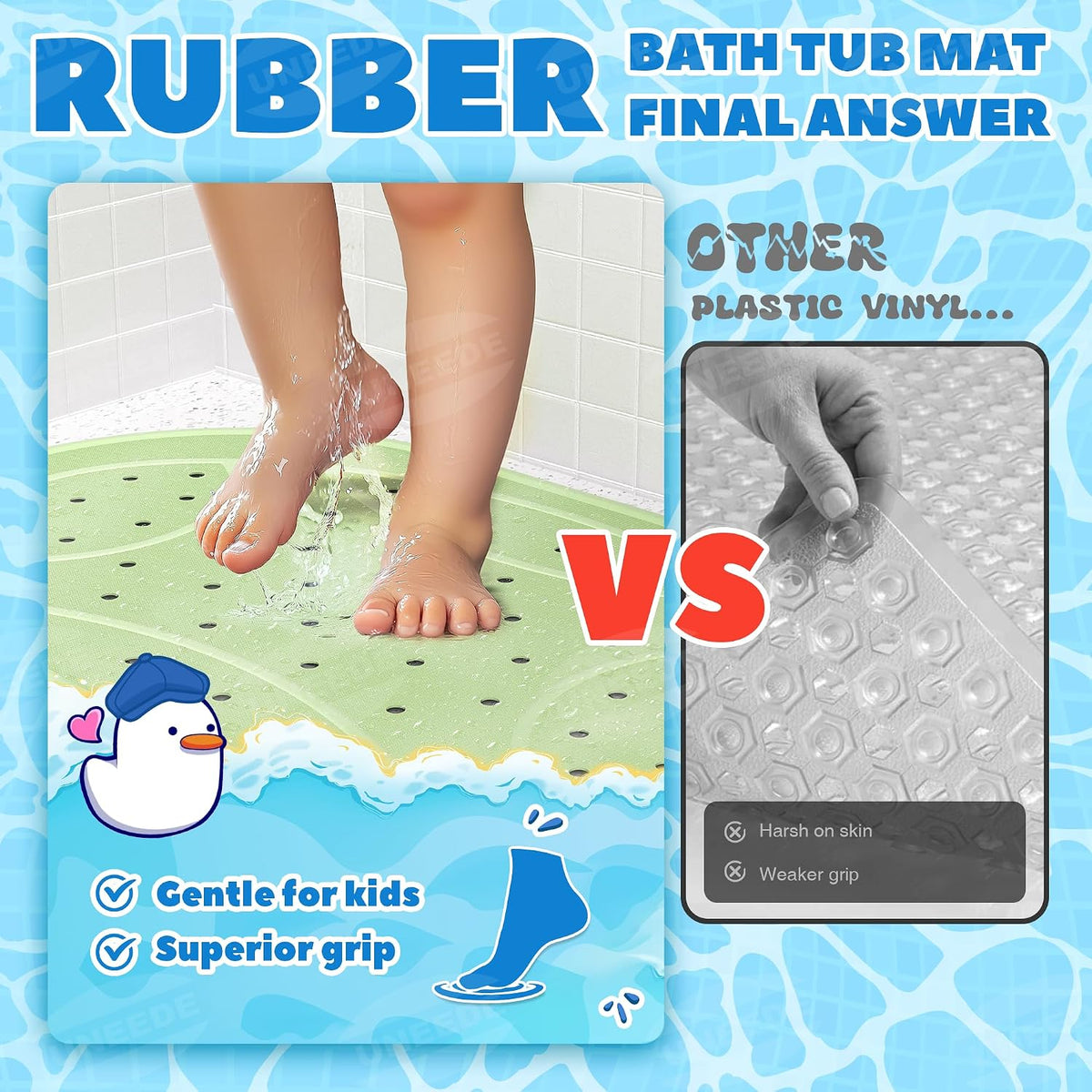UNEEDE Kids Bathtub Mat Non Slip, Soft Rubber Shower Mat for Toddler