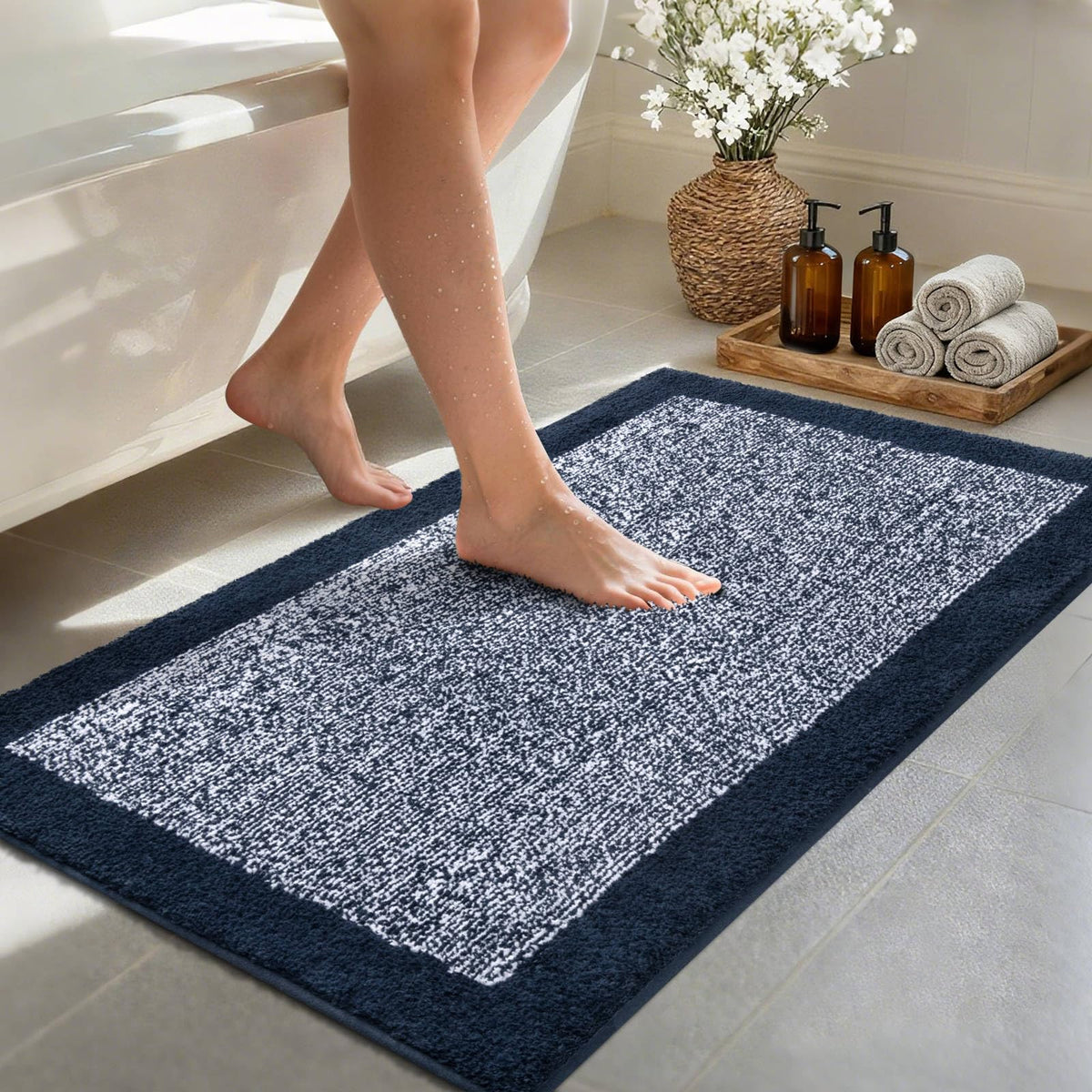 Long 2x4 Ft (48''x24'') Bathroom Rugs, Non Slip Washable Bath Mat Grey