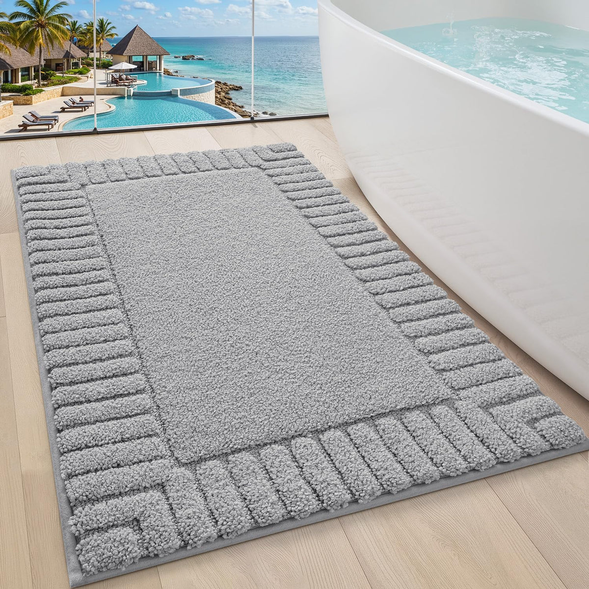LUMI Soft Bathroom Rugs Absorbent, Non Slip Bath Mat 16x24, Beige