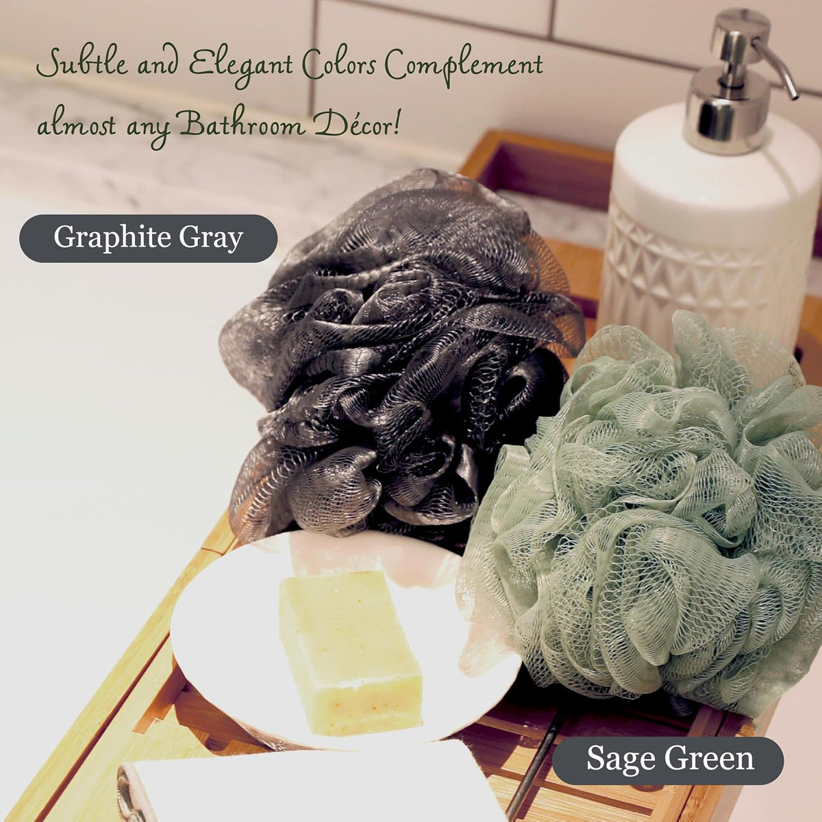myHomeBody Large 70g Loofah Sponge, 2 Graphite Gray + 1 Sage Green, 3 Pack