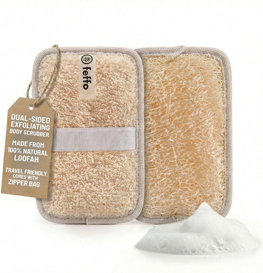Natural Loofah Sponge for Body Scrub, Exfoliating Body Scrubber & Loofah with Handle, Exfoliating Pads, Loofah for Women, Men & Kids (2 Count - 1 Pack, Rectangular)