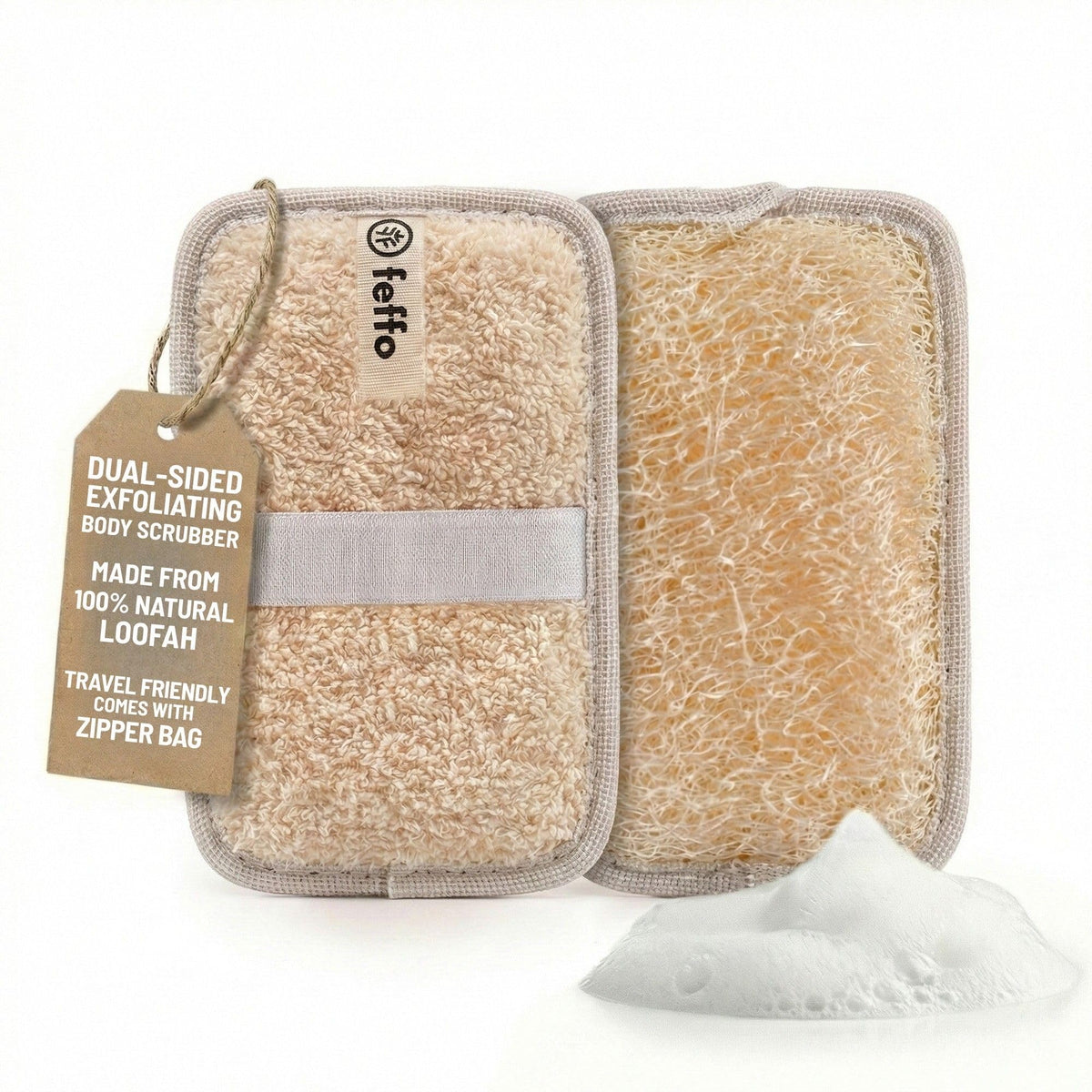 Natural Loofah Sponge for Body Scrub, Exfoliating Body Scrubber & Loofah with Handle, Exfoliating Pads, Loofah for Women, Men & Kids (2 Count - 1 Pack, Rectangular)