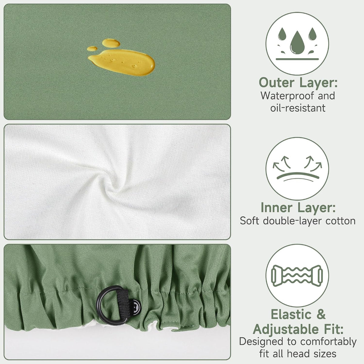 Paw Legend Castor Oil Pack Wrap Overnight Hair Wrap for Sleep Organic Cotton Reusable Hair Cap Cover, Dark Green