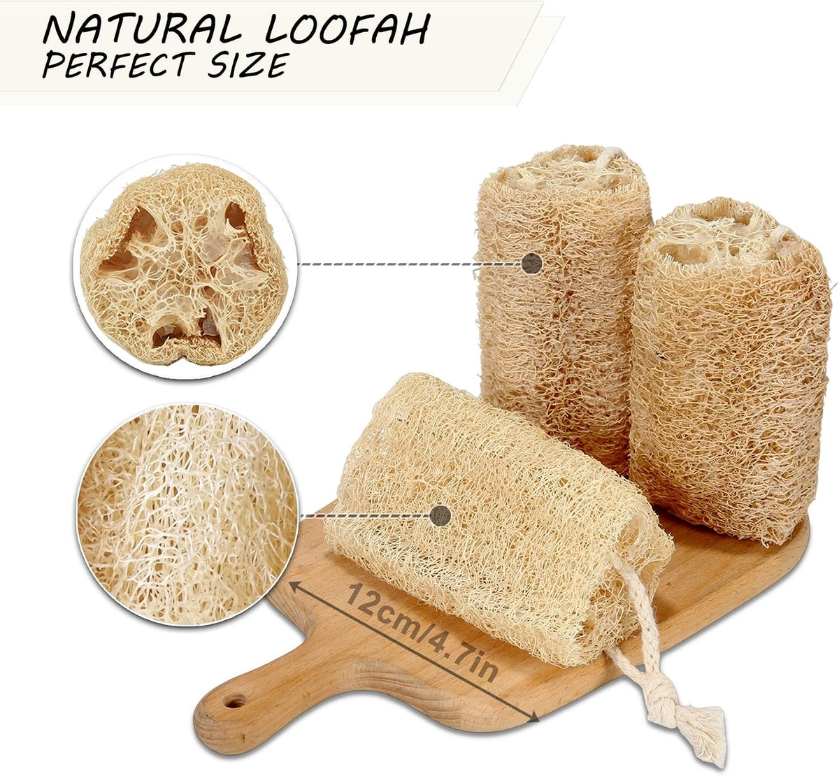 Natural Loofah Sponge Organic Loofa Set 6 Pack,Exfoliating Body Scrubber Shower Luffa Men and Women for Bath Cleaning Skin Back and Face Eco Tool