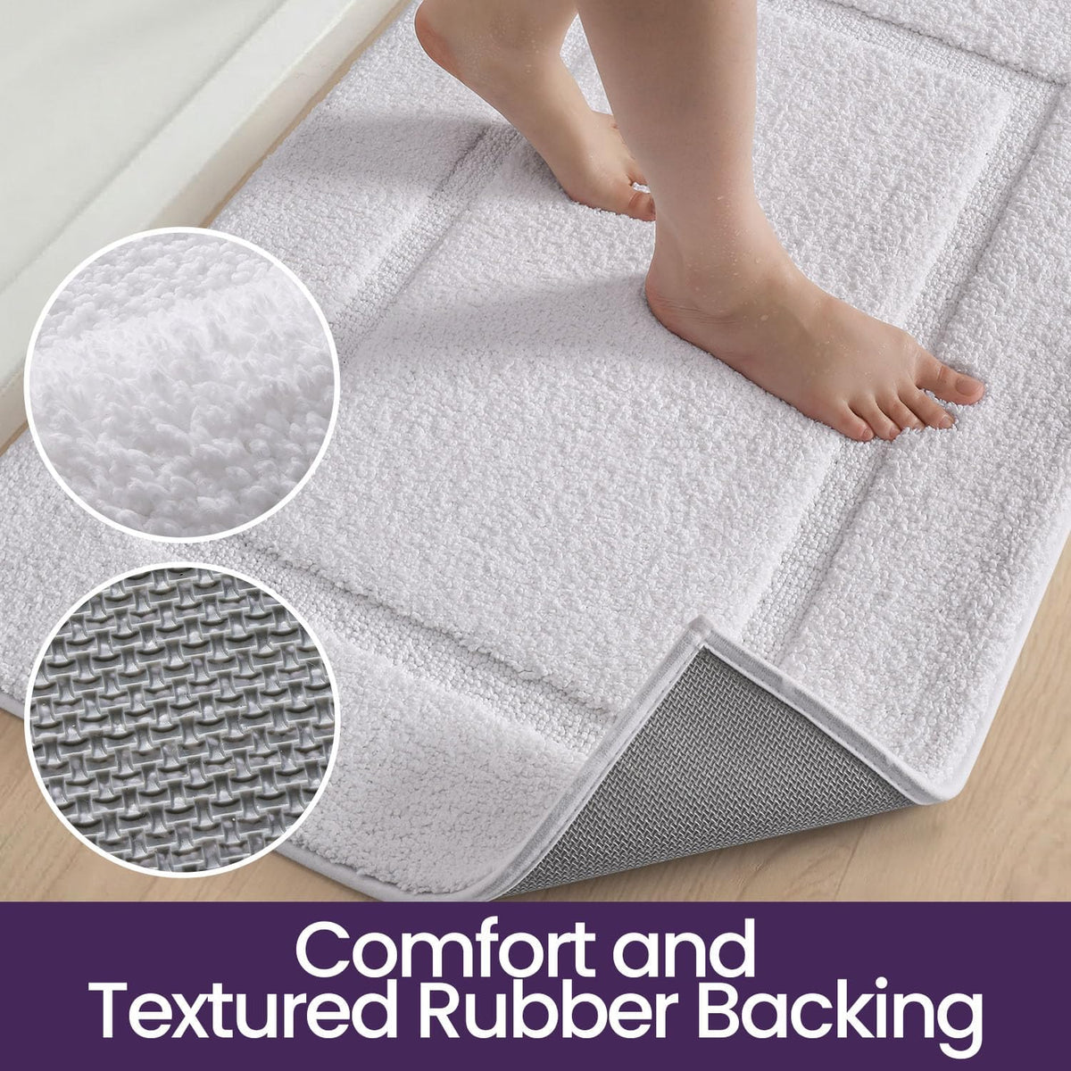 DEXI Bath Mat 24x16, Soft Absorbent Bathroom Rugs Non Slip, White