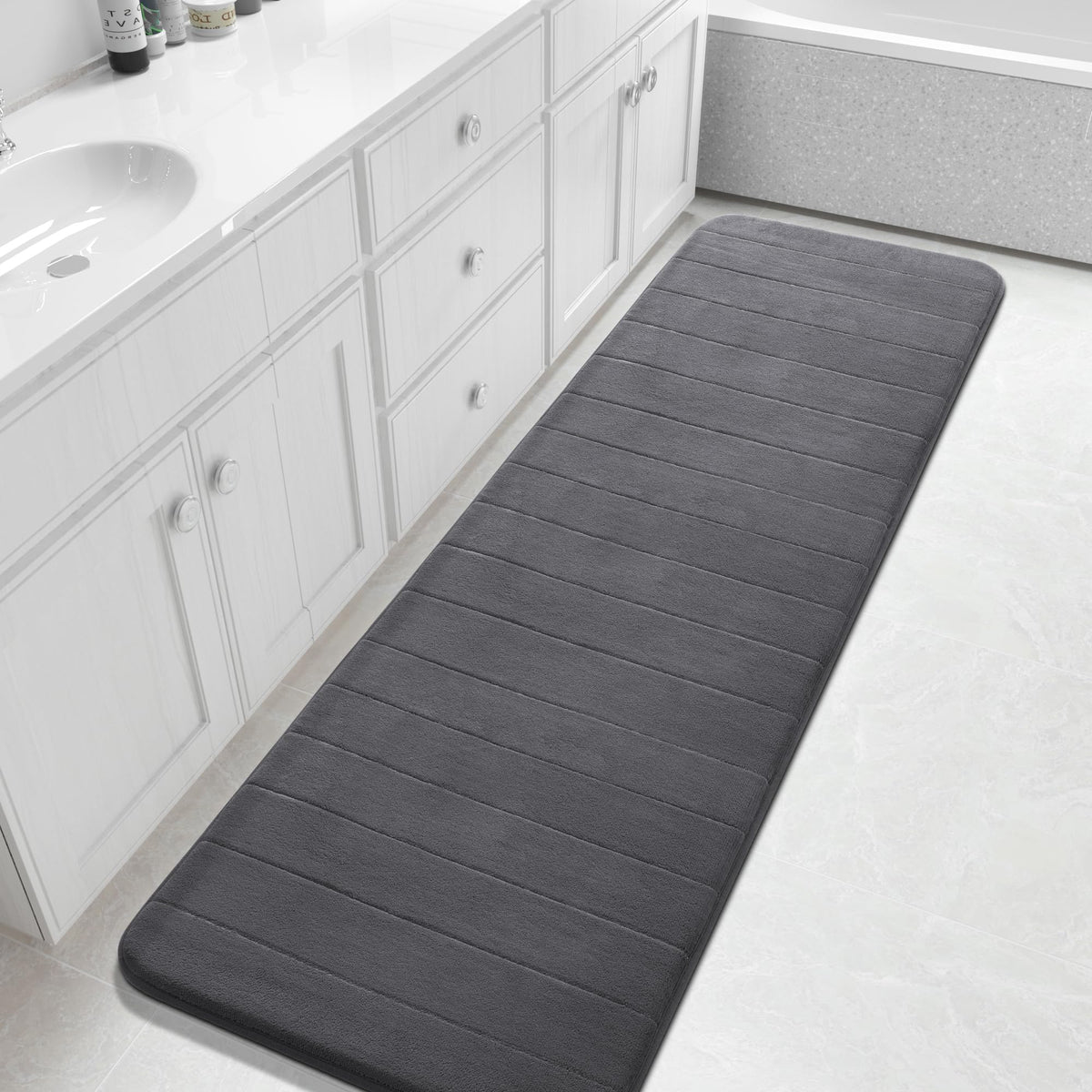 Yimobra Memory Foam Bath Mat, Super Soft Absorbent Bathroom Rug Non Slip 31.5x20 Inch, Quick Dry, Machine Washable Floor Carpet for Tub Shower, Home Decor Accessories, Beige