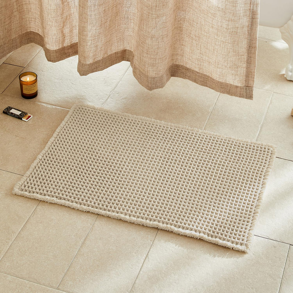 TYUU Waffle Bath Mat, Boho Bathroom Rugs Non Slip Washable, 30x20 Khaki
