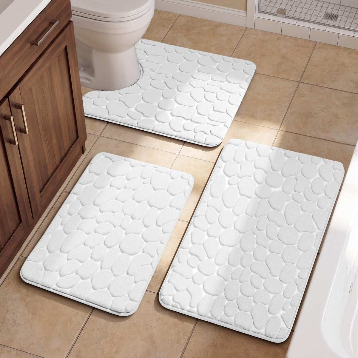 YIHOUSE Bathroom Mat Rug, Memory Foam Bath Mat, Non-Slip Bathroom Floor Mats, Cobblestone Bath Mats Absorbent Bath Rugs Washable Quick Dry (17x24,Dark Gray)